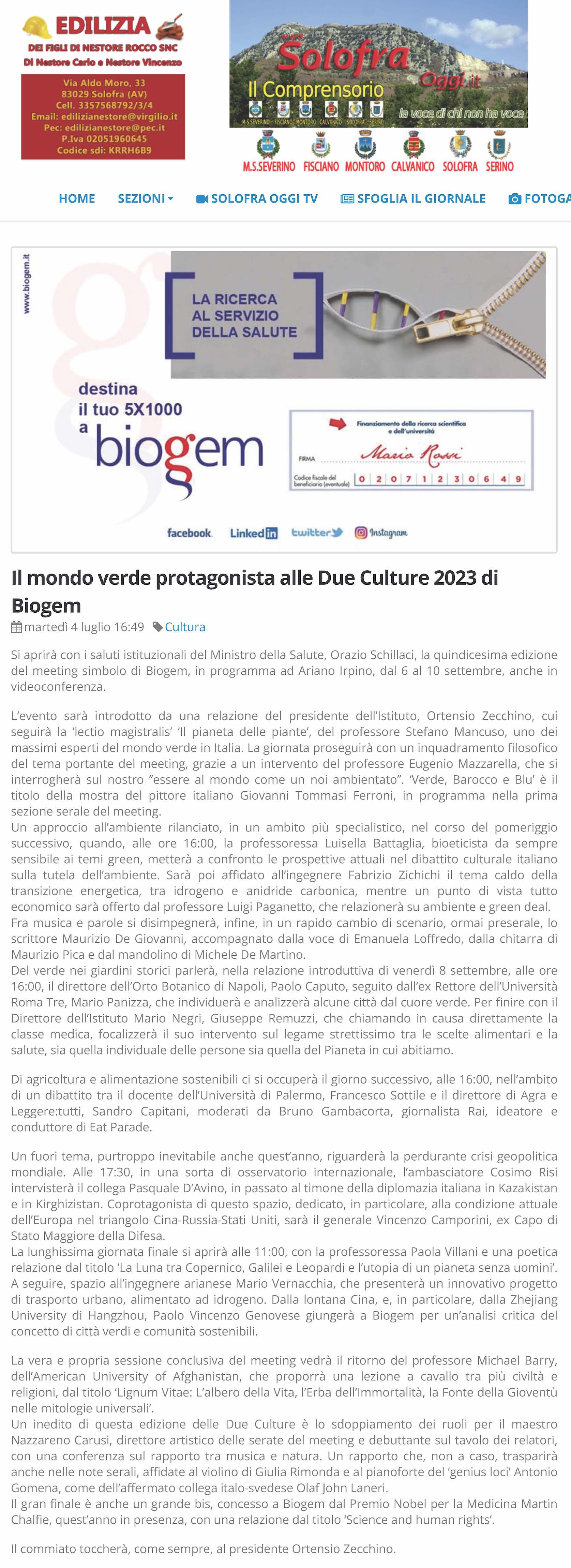 Il mondo verde protagonista alle Due Culture 2023 di Biogem